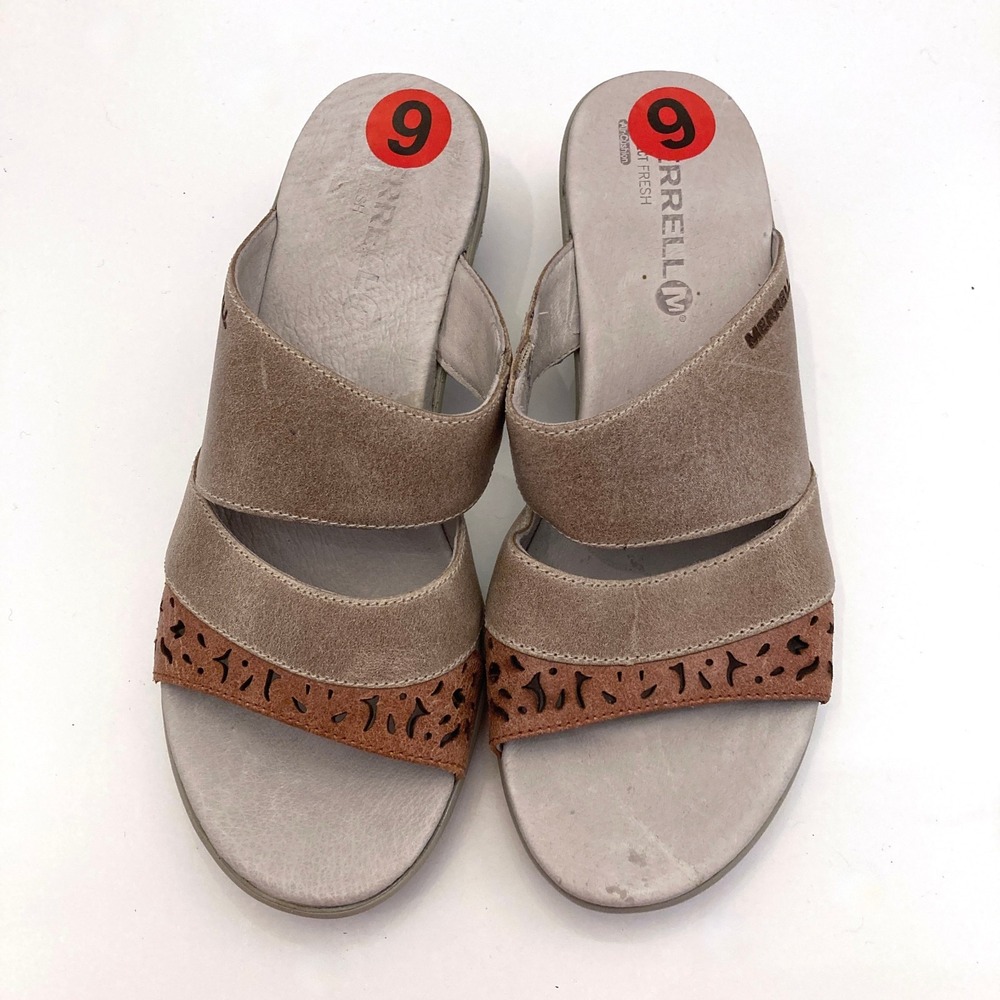 Merrell Veranda Womens 6 Shoes‎ Brown Sand Slip On Slide Leather Sandals NWOT